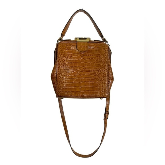 Patricia Nash Leather Croc Embossed Nela Frame Tote Biscuit - Picture 4 of 8